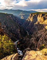 High-angle view of a canyon river valley