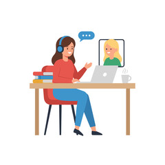 The businesswoman wore headphones to listen to the candidate’s answers during an online interview