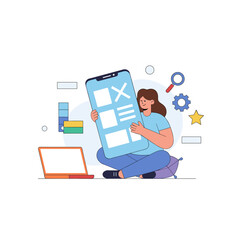 A UI/UX designer is crafting a new smartphone app, acting as the architect of our digital world with flat, modern vector illustration in vibrant colors