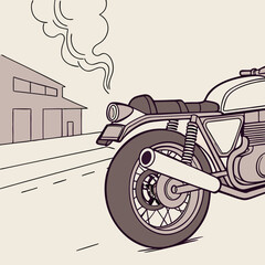 Vintage Motorcycle Illustration Sepia Tones