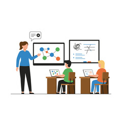 Fototapeta premium Illustration concept for training courses: flat illustration set against a white background