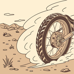 Vintage Motorcycle Wheel in Desert Landscape