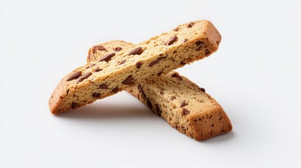 Two Chocolate Chip Biscotti on White Background