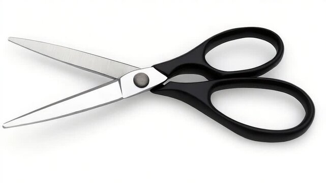 Close-up of a pair of high-quality black and silver scissors on a clean white surface, ideal for use in editorials, advertisements, or product photography