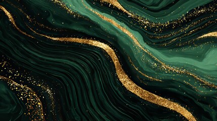 Natural stone patterns are visible in the dark green marble texture, which includes wavy lines and golden bands