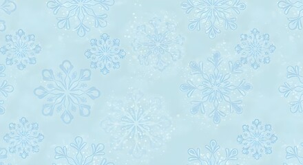 Festive winter illustration featuring delicate snowflakes and calming minimalist pale blue design.