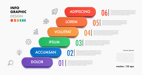 Ladder infographic 6 steps 3d trendy style for timeline, workflow, sale strategy, start up project, business strategy, presentation, theory basic operation, logic analysis vector 10 eps