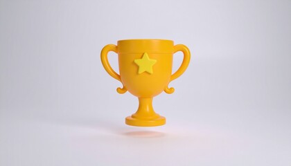 Yellow Achievement Trophy 3D Render, Winner, Success, Award, Prize, Goal, Star, Victory, Celebration