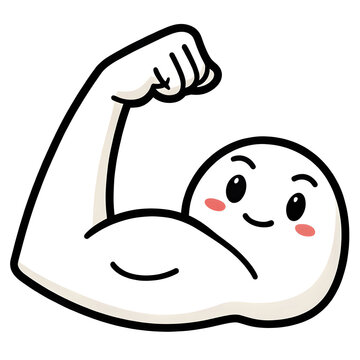 Flexed bicep muscle arm emoji style illustration representing strength, power, or fitness, isolated