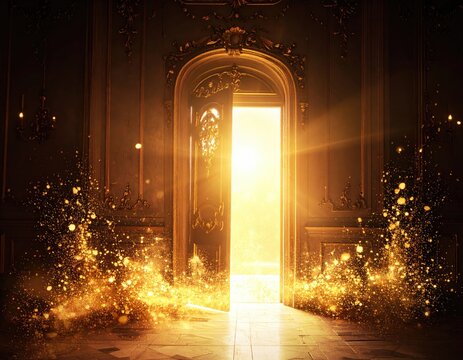 Golden Gateway to a Mystical Realm Illuminated by Brilliant Light.