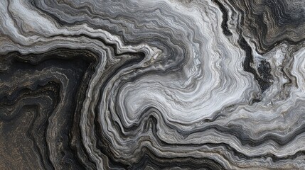 Fototapeta premium A grayscale marble texture featuring swirling patterns and fluid lines forms a naturally abstract design