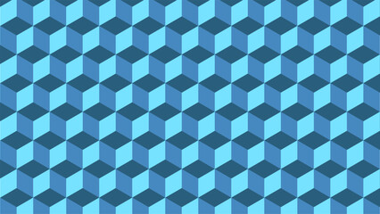 Blue Isometric Cubes Pattern Background. 3D Geometric Abstract Design.