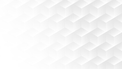 White 3D Cubes Abstract Background. Minimal Geometric Design With a Soft Gradient.