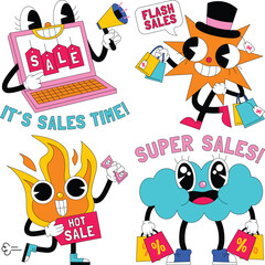 Black Friday sale promotion with discount signs, shopping bag, megaphone and percentage icons. Trendy modern vector illustration, hand drawn, flat design