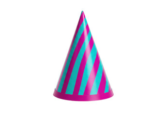 Fototapeta premium Isolated party hat with diagonal stripes is festive, colorful, and great for birthday celebrations