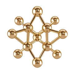 Gold molecule isolated. Chemical golden structure. Molecule model. Atom grid. Molecular lattice