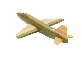 Isolated toy wooden airplane model, simple educational childhood craft, no moving parts