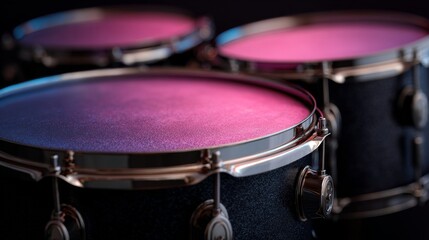 Obraz premium Neon Glow Drum Kit: Close-Up Focus on Central Subject in Vibrant Music Setup