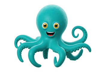 Isolated cartoon octopus, a cute sea creature with tentacles and a happy expression