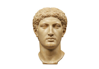 Obraz premium Isolated bust of a Roman youth, marble sculpture of a young man with curly hair ancient art