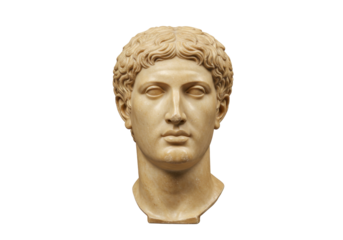 Isolated bust of a Roman youth, marble sculpture of a young man with curly hair ancient art
