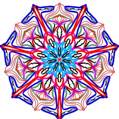 Vibrant Geometric Mandala with Red and Blue Accents