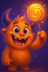 Grinning Orange Monster Celebrates Halloween