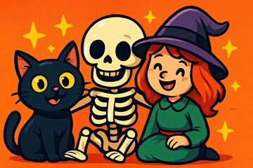 Obraz premium Cute Halloween Characters Laughing Together