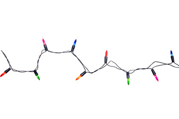 String of Christmas lights isolated on transparent background..