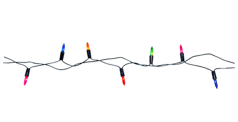 String of Christmas lights isolated on transparent background..