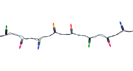 String of Christmas lights isolated on transparent background..