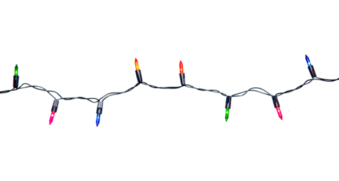 String of Christmas lights isolated on transparent background..