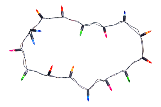 String of Christmas lights isolated on transparent background..