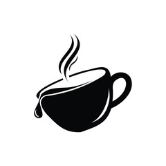Vector art of black silhouette of a steaming coffee cup