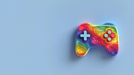 Colorful abstract gaming controller on a blue background, highlighting creativity and technology - Powered by Adobe