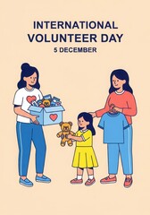 Volunteers donating clothes and toys for international volunteer day on december 5