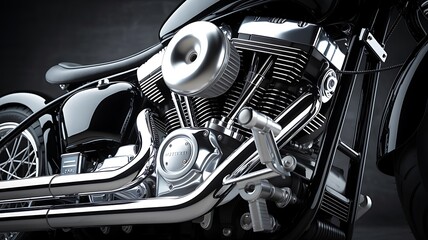 Fototapeta premium Close-up of a Chrome Motorcycle Engine metal twin
