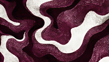 An abstract design features a swirling maroon powder texture background