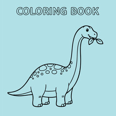 Naklejka premium A playful dinosaur character designed for a coloring book, featuring a friendly expression and a leaf in its mouth.