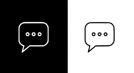 Fototapeta premium Two speech bubble icons, one white on black and one black on white, with three dots inside.