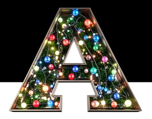 Capital letter A decorated with Christmas lights