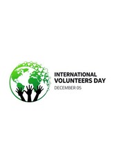 International volunteer day logo isolated on white background, earth and hands