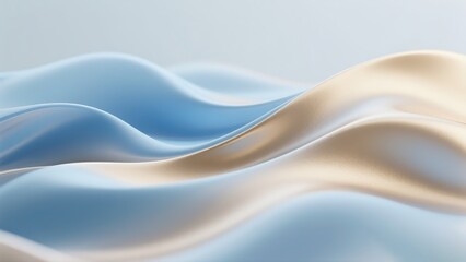 Obraz premium Light Blue and Beige Abstract Waves 3D Render, Smooth Gradient Minimalist Background with Soft Lighting
