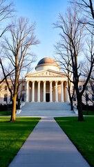 Obraz premium Generative AI academic building facade with stately columns and dome.