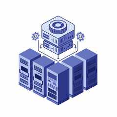 Fototapeta premium Data Center Management Minimalist Icon - Clean 2D Vector Art for Cloud Infrastructure, IT Operations, and Server Administration
