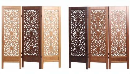 Elegant Wooden Room Dividers with Intricate Carved Floral Designs