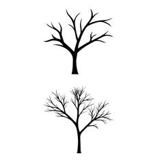 Obraz premium A vector set of black tree silhouettes includes various plant and branch designs ideal for nature and season illustration art