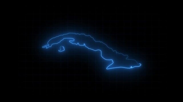 Cuba map animation, Glowing neon Cuba map animation background. country territory outline animation. Digital country outline icon for geography
