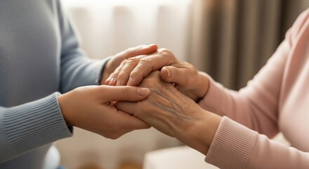 Young Hands Holding Elderly Hands &ndash; Concept of Care and Compassion