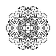 Handcrafted floral mandala with intricate patterns, ideal for coloring, mindfulness and decorative projects.